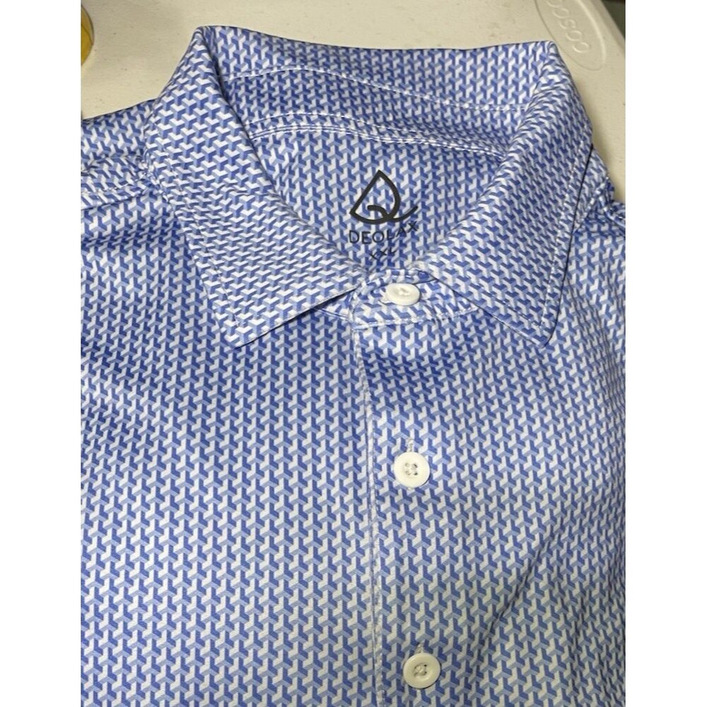 Deolax Geometric Blue Short Sleeve Polo Golf Shirt Mens XXL